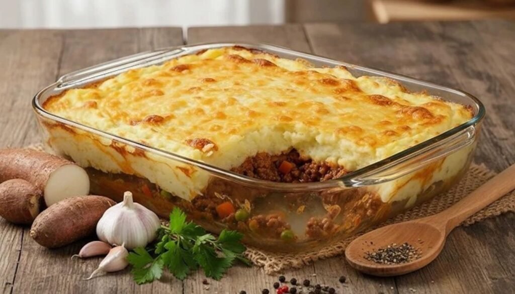 Escondidinho de Mandioca com Carne Moída: Uma Receita Fácil e Deliciosa! 1 Escondidinho de mandioca com carne moída cremoso, gratinado com queijo dourado por cima e recheio suculento de legumes e carne.