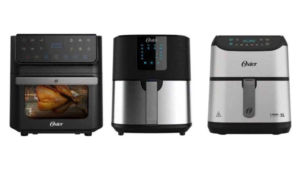 Três airfryer da marca Oster - representando o artigo review a  air fryer oster é boa.